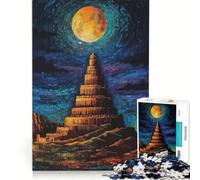Puzzle de 1000 pièces La Tour de Babel sous la Pleine Lune Jeu de réflexion décoration intérieure avec des pièces de Formes aléatoires Parfaitement emboîtables 38x52cm