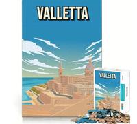 Puzzle de 1000 pièces La Valette, Malte, Affiche de Voyage Vintage, Bords Lisses, Jeu de Concentration Amusant, Moment de détente, Cadeau d'anniversaire (38x26cm)