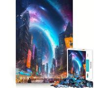 Puzzle de 1000 pièces La Ville du Futur pour Adolescents Jeu Intelligent et Relaxant, Assemblage du Motif Liste de souhaits du Père Noël 50x75cm