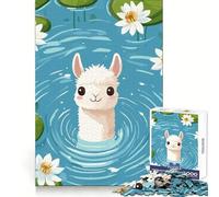 Puzzle de 1000 pièces Lama dans Un étang avec des nénuphars pour Adolescents, thème Dessin animé, pour Une réflexion stratégique et Un Engagement Doux Assemblage précis (38x26cm)
