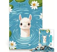 Puzzle de 1000 pièces Lama de Dessin animé dans Un étang avec des nénuphars Jeu de réflexion et de détente Idée Cadeau de Noël (38x52cm)