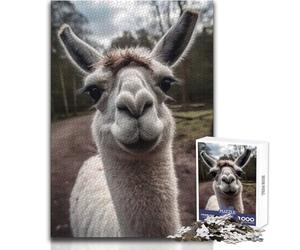 Puzzle de 1000 pièces Lama sourit à l'objectif pour Adolescents:Jeu éducatif et cognitif Amusant, Cadeau Original et attentionné Dimensions:38x26 cm