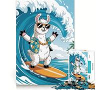Puzzle de 1000 pièces Lama Surfeur pour Adolescents, idéal pour développer la mémoire, se détendre et Offrir Un Joli Cadeau 38x26cm
