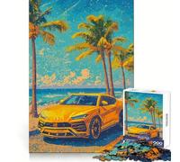 Puzzle de 1000 pièces Lamborghini Urus Jaune sur la Plage pour Adolescents Entraînement Intelligent, Passe-Temps agréable, découpe Impeccable, Surprise d'anniversaire (38x52cm)