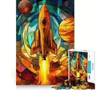 Puzzle de 1000 pièces Lancement de fusée en vitrail pour Adultes Jeu de réflexion Amusant et décontracté, découpe de précision, Cadeau Artistique 50x75cm