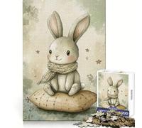 Puzzle de 1000 pièces Lapin Aquarelle avec écharpe sur Coussin pour Adultes, favorisant la Concentration et Le Bien-être, idéal pour Un Noël Magique (38x52cm)