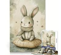 Puzzle de 1000 pièces Lapin Aquarelle avec écharpe sur Coussin pour Adultes, favorisant la Concentration et Le Bien-être, idéal pour Un Noël Magique (50x75cm)