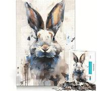 Puzzle de 1000 pièces Lapin Aquarelle Jeu de réflexion Découpe Experte Artisanat Fascinant Passe-Temps captivant pour Les Moments de détente (38x26cm)