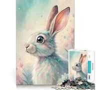 Puzzle de 1000 pièces Lapin Aquarelle Pastel avec Fleurs, idéal pour Les Adolescents, Jeu de logique et de développement Personnel, découpe précise, Cadeau Exceptionnel (50x75cm)