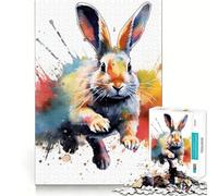 Puzzle de 1000 pièces Lapin Aquarelle pour Adultes, Jeu de réflexion, Passe-Temps la Maison, Bords Nets, Joli Cadeau (38x26cm)