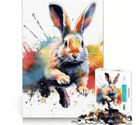 Puzzle de 1000 pièces Lapin Aquarelle pour Adultes Stimule la mémoire Amusant et décontracté Bords Nets Cadeau Classique (50x75cm)