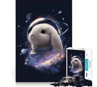 Puzzle de 1000 pièces Lapin Astronaute dans l'espace Découpe précise Jeu de réflexion Cadeau Amusant pour Les Loisirs Décoration Murale de Noël (38x52cm)