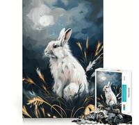 Puzzle de 1000 pièces Lapin Blanc au Clair de Lune pour Adolescents,Jeu de Concentration mentale,découpe de précision,Bords Lisses, pour Les fêtes (38x52cm)