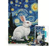 Puzzle de 1000 pièces Lapin Blanc dans Le Style de la Nuit étoilée pour Adultes,Jeu de réflexion Amusant avec Technologie de découpe Laser avancée,défi Stimulant pour Passer Le Temps (38x52cm)