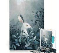 Puzzle de 1000 pièces Lapin Blanc dans Un Feuillage Bleu pour Adolescents Stimulation mentale Activité de découpage de Haute précision et de détente (38x26cm)