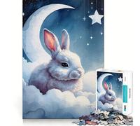 Puzzle de 1000 pièces Lapin Blanc endormi sur Les Nuages à l'aquarelle, idéal pour Les Adolescents 50x75cm