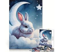 Puzzle de 1000 pièces Lapin Blanc endormi sur Les Nuages à l'aquarelle, idéal pour Les Adolescents 50x75cm