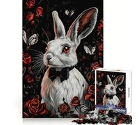 Puzzle de 1000 pièces Lapin Blanc et Roses pour Adolescents Exercice cognitif, détente et Loisirs Idéal comme Cadeau d'hiver (38x26cm)