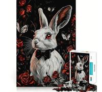 Puzzle de 1000 pièces Lapin Blanc et Roses pour Adultes,Jeu de mémoire,Assemblage précis sans espaces,activité apaisante pour Une Pause mentale (38x26cm)