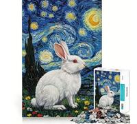 Puzzle de 1000 pièces Lapin Blanc sous Un Ciel étoilé »,Style Nuit étoilée Jeu de Construction Facile et sécurisé Jouet d'intérieur idéal pour Les fêtes (50x75cm)