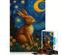 Puzzle de 1000 pièces Lapin dans la Nuit Étoilée pour Adolescents, Jeu de logique Fine, Divertissement Relaxant, décoration Murale aux Bords Nets (50x75cm)