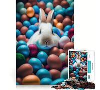 Puzzle de 1000 pièces Lapin de Pâques Blanc Adorable, idéal pour Les Adolescents, Jeu de réflexion, activité à la Maison, découpe de qualité supérieure, Cadeau du Père Noël 38x52cm