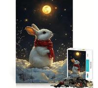 Puzzle de 1000 pièces Lapin d'hiver à l'écharpe Rouge Jeu de réflexion Découpe Experte Artisanat Fascinant pour Les Moments de détente (50x75cm)