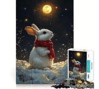 Puzzle de 1000 pièces Lapin d'hiver à l'écharpe Rouge pour Adolescents,Jeu de Concentration mentale,découpe de précision,Bords Lisses, pour Les fêtes (38x26cm)