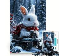 Puzzle de 1000 pièces Lapin d'hiver en Luge pour Adolescents,Jeu de mémoire Amusant,Surface Lisse sans bavures,Cadeau d'anniversaire,Casse-tête (38x52cm)