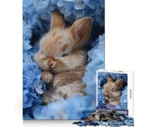 Puzzle de 1000 pièces Lapin endormi dans des Fleurs Bleues pour Adultes 38x26cm, Un Jeu de logique et d'assemblage Amusant et précis, Un Cadeau mémorable