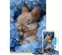 Puzzle de 1000 pièces Lapin endormi dans des Fleurs Bleues pour Adultes Jeu de logique Pure Amusant et apaisant Découpe Nette Cadeau Exceptionnel 38x52cm