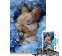 Puzzle de 1000 pièces Lapin endormi dans des Fleurs Bleues pour Adultes Jeu Intelligent et Silencieux Découpe précise Cadeau Original 50x75cm