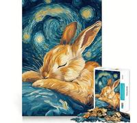 Puzzle de 1000 pièces Lapin endormi et Nuit étoilée pour Adolescents, Jeu cognitif, Plaisir Lent, Bords de qualité supérieure, Cadeau du Père Noël 38x26cm