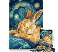 Puzzle de 1000 pièces Lapin endormi et Nuit étoilée pour Adolescents, Jeu cognitif, Plaisir Lent, Bords de qualité supérieure, Cadeau du Père Noël 38x26cm