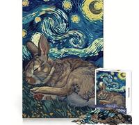 Puzzle de 1000 pièces Lapin endormi et Nuit étoilée pour Adultes, Jeu de logique Pointue, Loisirs à la Maison, découpe précise, 50x75cm