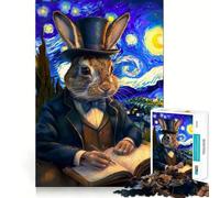 Puzzle de 1000 pièces Lapin érudit et la Nuit étoilée pour Adultes Jeu de réflexion et de Loisirs créatifs Découpe Fine pour Les vœux du Père Noël (50x75cm)