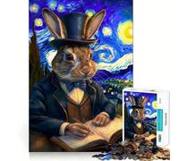 Puzzle de 1000 pièces Lapin érudit Nuit étoilée pour Adultes, Puzzle Relaxant et apaisant, Image à Assembler, Cadeau du Père Noël (38x26cm)