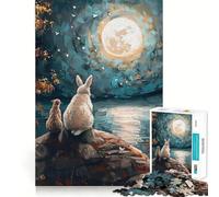 Puzzle de 1000 pièces Lapin et Chat sous la Pleine Lune pour Adultes, Jeu de réflexion et de renforcement des Liens familiaux, découpe de précision, Cadeau créatif (50x75cm)