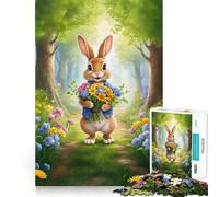 Puzzle de 1000 pièces Lapin et Fleurs en forêt pour Adultes, idéal pour se détendre et Faire Travailler Ses méninges Découpe de précision Cadeau élégant (38x52cm)