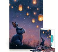 Puzzle de 1000 pièces Lapin sous Les lanternes la Nuit pour Adolescents, idéal pour stimuler la mémoire, se détendre en Douceur, découpe de qualité supérieure, Surprise d'anniversaire (50x75cm)