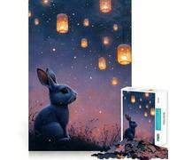 Puzzle de 1000 pièces Lapin sous Les lanternes la Nuit pour Adolescents renforce la mémoire, détente et Divertissement Bords Lisses Liste de souhaits du Père Noël (38x52cm)