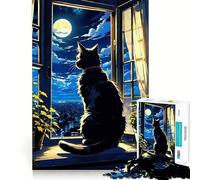 Puzzle de 1000 pièces Le Chat Assis à la fenêtre pour Adolescents Jeu Intelligent et Relaxant, Assemblage du Motif Liste de souhaits du Père Noël 50x75cm
