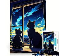 Puzzle de 1000 pièces Le Chat Assis sur la fenêtre pour Adolescents, idéal pour développer la mémoire, se détendre et Offrir Un Joli Cadeau 38x52cm