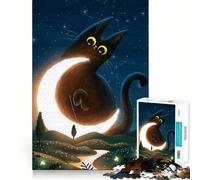 Puzzle de 1000 pièces « Le Chat et la Lune Magique » découpe précise,Jeu Amusant et Stimulant pour l'esprit,idéal pour se détendre,pour Un Anniversaire ou Une activité Artistique (50x75cm)
