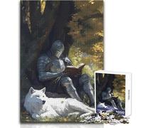 Puzzle de 1000 pièces Le Chevalier Qui lit avec Son Loup pour Adolescents:Un Jeu d'éveil Amusant et Stimulant, idéal comme Cadeau de Noël ou d'anniversaire Dimensions:50x75cm