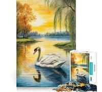 Puzzle de 1000 pièces Le Cygne dans Le Lac pour Adultes, Jeu de réflexion, Divertissement d'intérieur, Bords précis, Objet de Collection 38x26cm