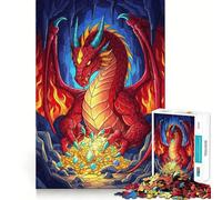 Puzzle de 1000 pièces Le Dragon Rouge Qui amasse Un trésor dans Une Grotte pour Adultes, Jeu de réflexion, Divertissement paisible, pièce de Collection aux découpes soignées (50x75cm)