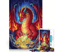 Puzzle de 1000 pièces Le Dragon Rouge Qui Cache Un trésor dans Une Grotte pour Adultes Un Jeu de réflexion Relaxant avec des découpes de précision et Un Cadeau élégant (38x52cm)