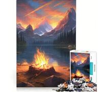Puzzle de 1000 pièces Le feu de Camp au Bord du lac Jeu de réflexion décoration intérieure avec des pièces de Formes aléatoires Parfaitement emboîtables 38x26cm