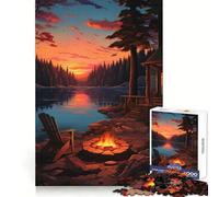 Puzzle de 1000 pièces Le feu de Camp au Bord du lac pour Adultes, Puzzle de mémoire à Assembler Lentement, Plaisir d'assemblage, Cadeau créatif 38x52cm